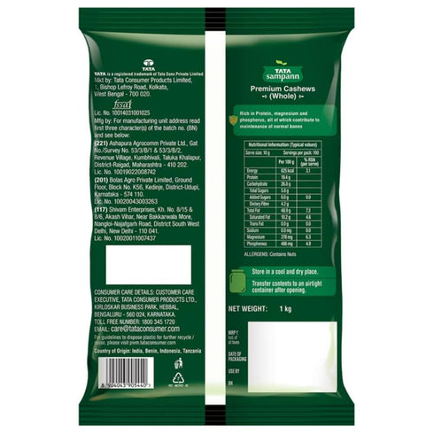 Tata Sampann Pure Cashews Whole, Kaju